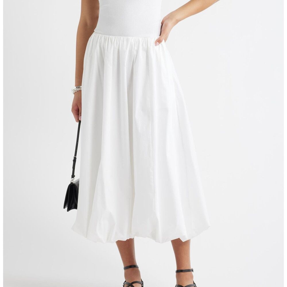 Free People Free-Est Textured Bubble Midi Skirt High-Rise Flowy Ivory S 291883